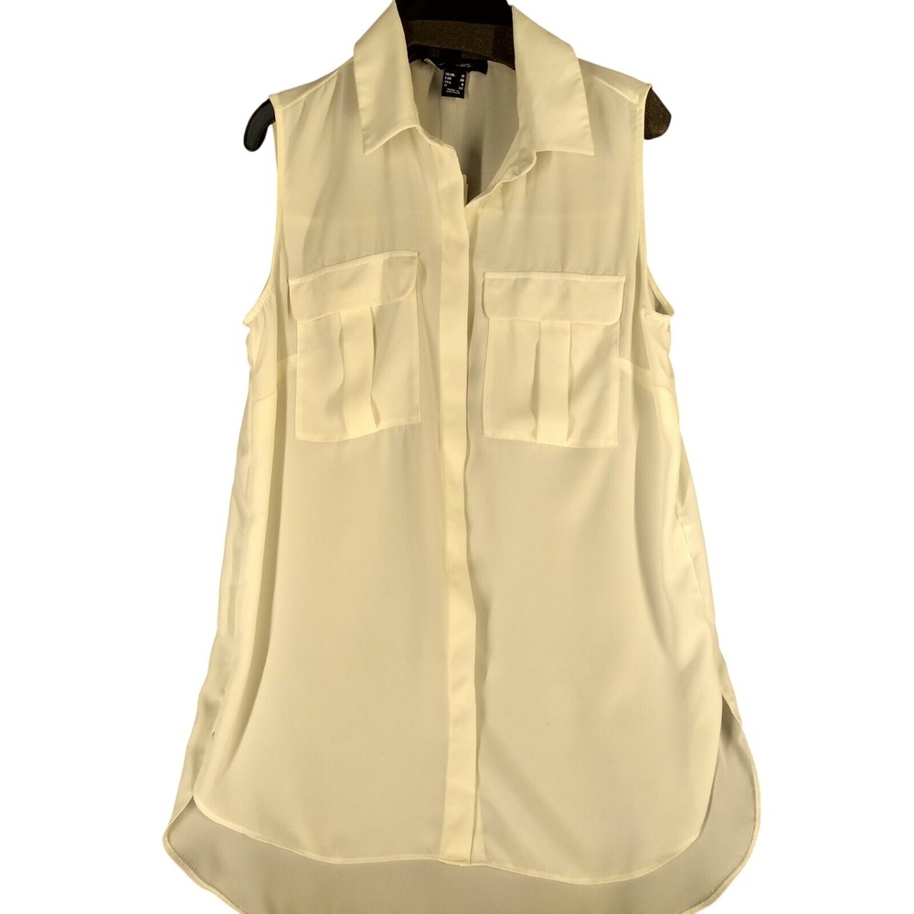 Primark Sleeveless Shirt 6 Womens Norm Core Office Wear Utility Cream Button Top